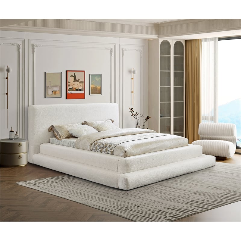 Meridian Furniture Dane Cream Teddy Fabric King Bed