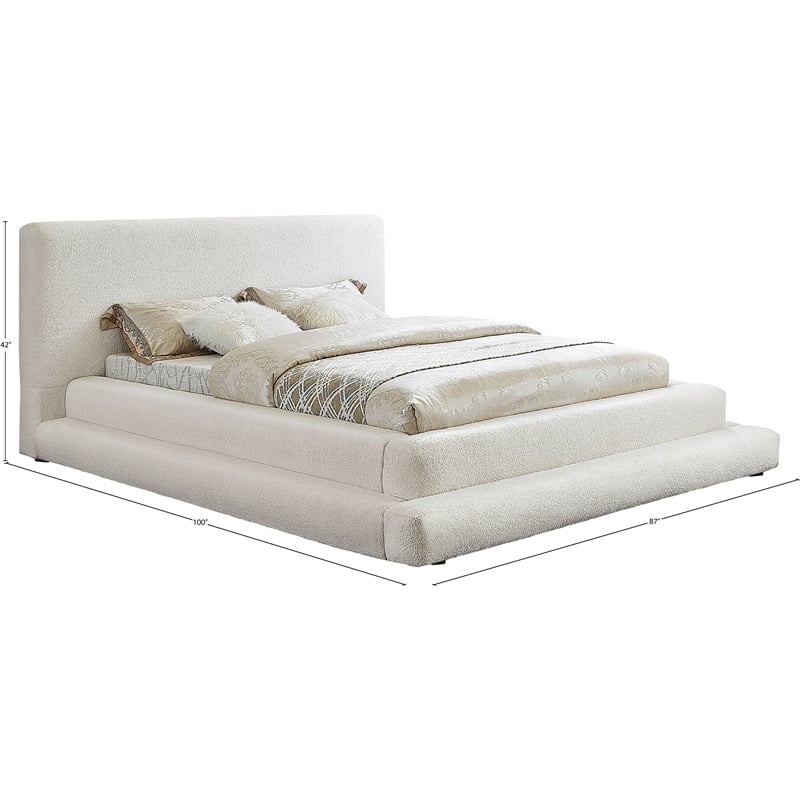 Meridian Furniture Dane Cream Teddy Fabric Queen Bed