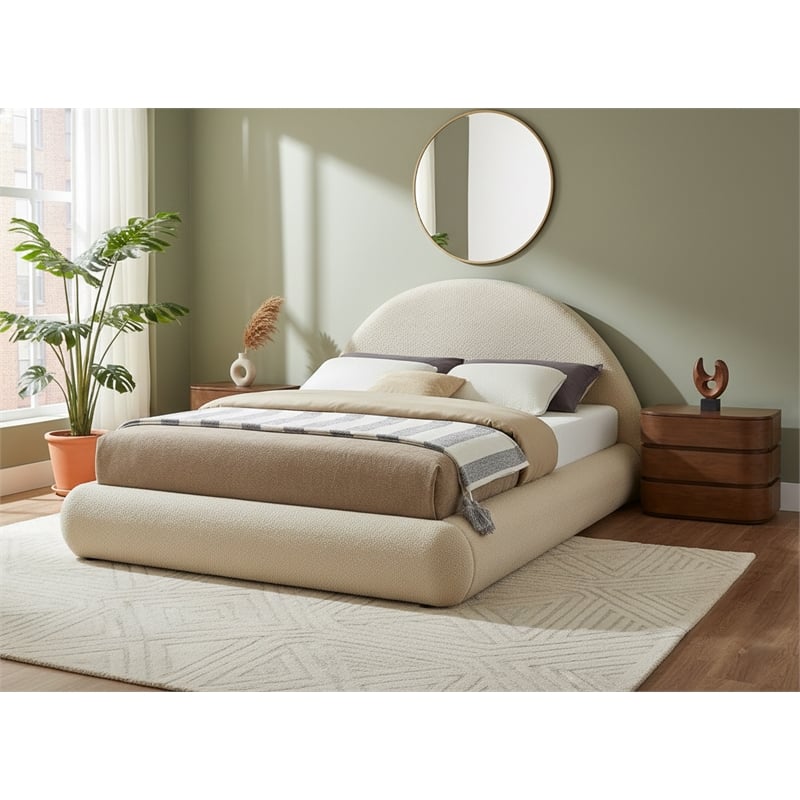 Meridian Furniture Rudy Beige Teddy Fabric Queen Bed