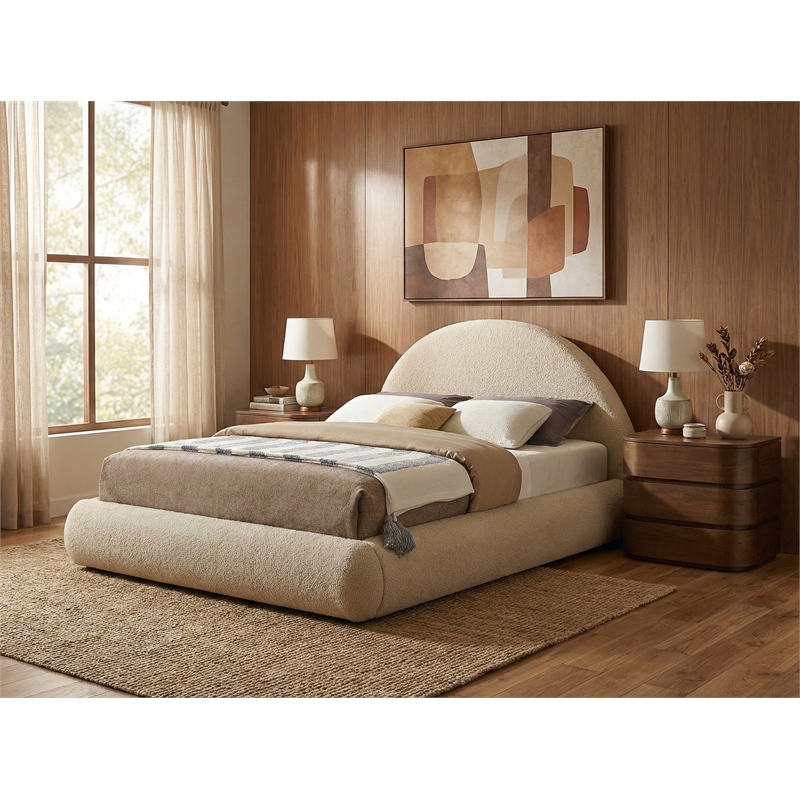 Meridian Furniture Rudy Cream Teddy Fabric Full Bed