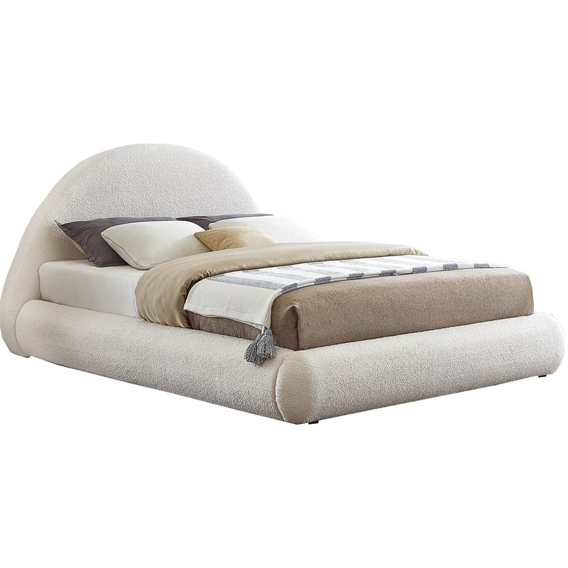 Meridian Furniture Rudy Cream Teddy Fabric Queen Bed