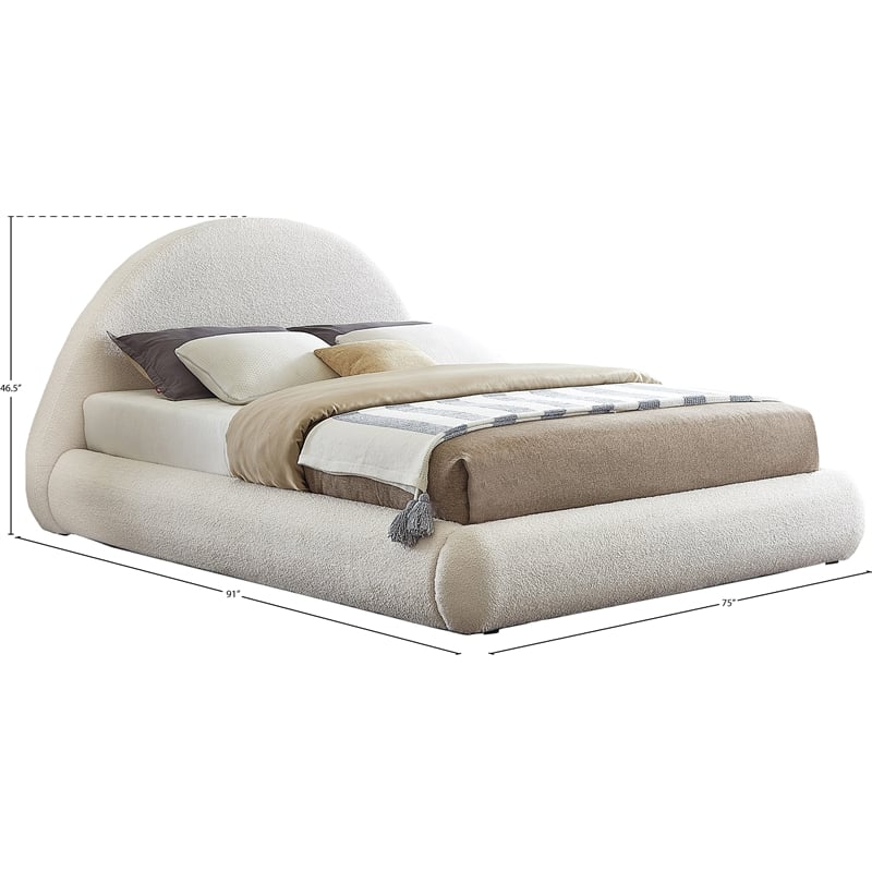 Meridian Furniture Rudy Cream Teddy Fabric Queen Bed
