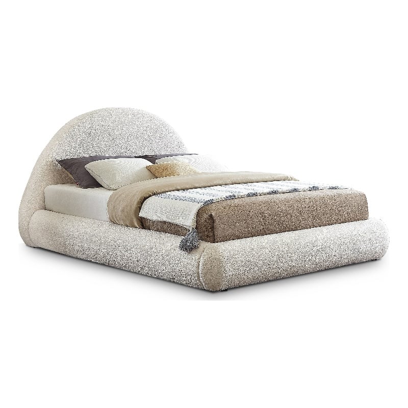 Meridian Furniture Rudy Cream Teddy Fabric Queen Bed