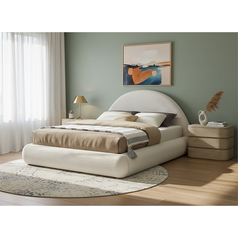 Meridian Furniture Rudy Cream Teddy Fabric Queen Bed