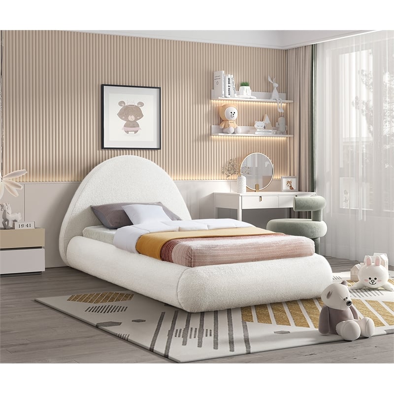 Meridian Furniture Rudy Cream Teddy Fabric Twin Bed