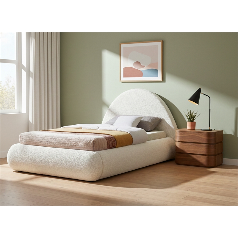 Meridian Furniture Rudy Cream Teddy Fabric Twin Bed