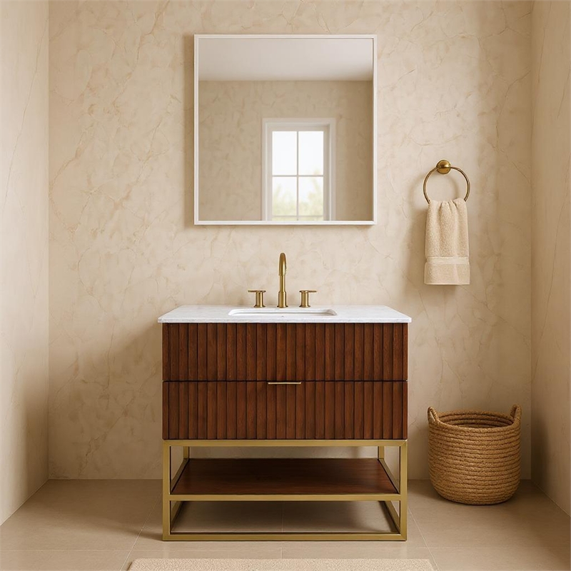 Meridian Furniture Monad Walnut Bathroom Vanity