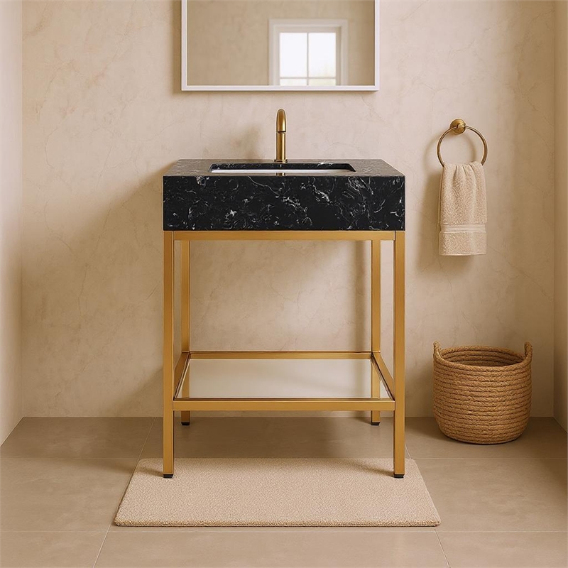 Meridian Furniture Marmo Black Engineered Stone Bathroom Vanity