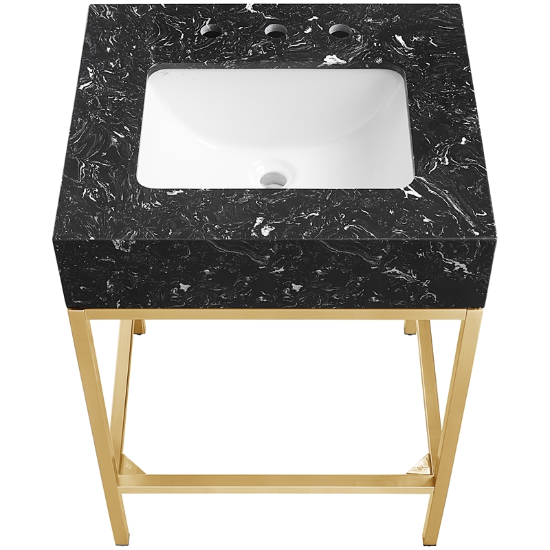 Meridian Furniture Marmo Black Engineered Stone Bathroom Vanity