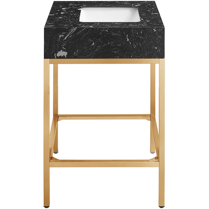 Meridian Furniture Marmo Black Engineered Stone Bathroom Vanity