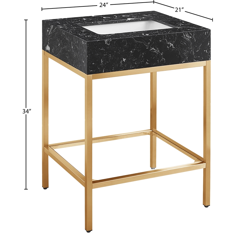 Meridian Furniture Marmo Black Engineered Stone Bathroom Vanity