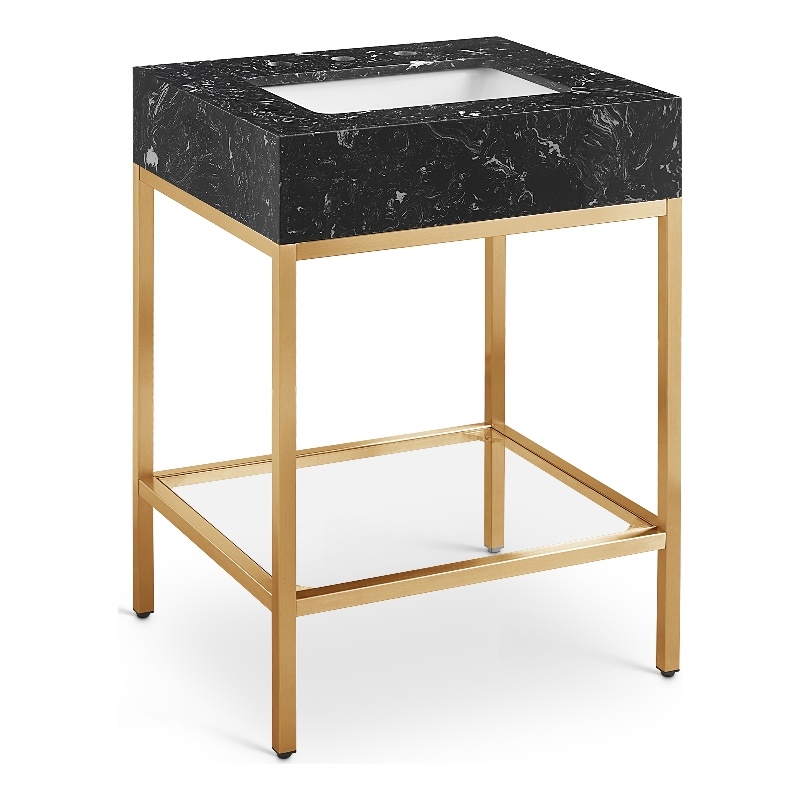 Meridian Furniture Marmo Black Engineered Stone Bathroom Vanity