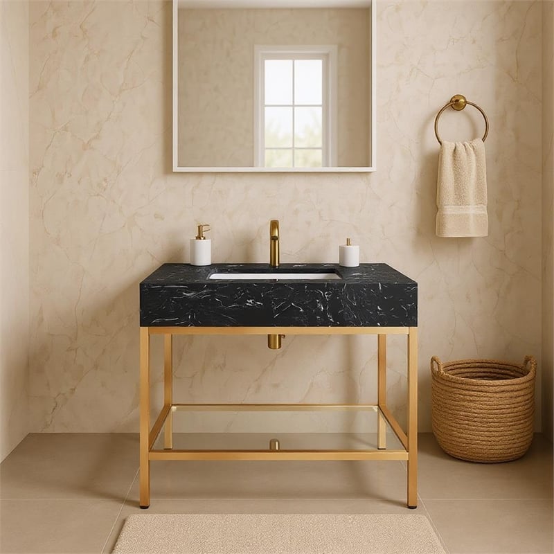 Meridian Furniture Marmo White Engineered Stone Bathroom Vanity