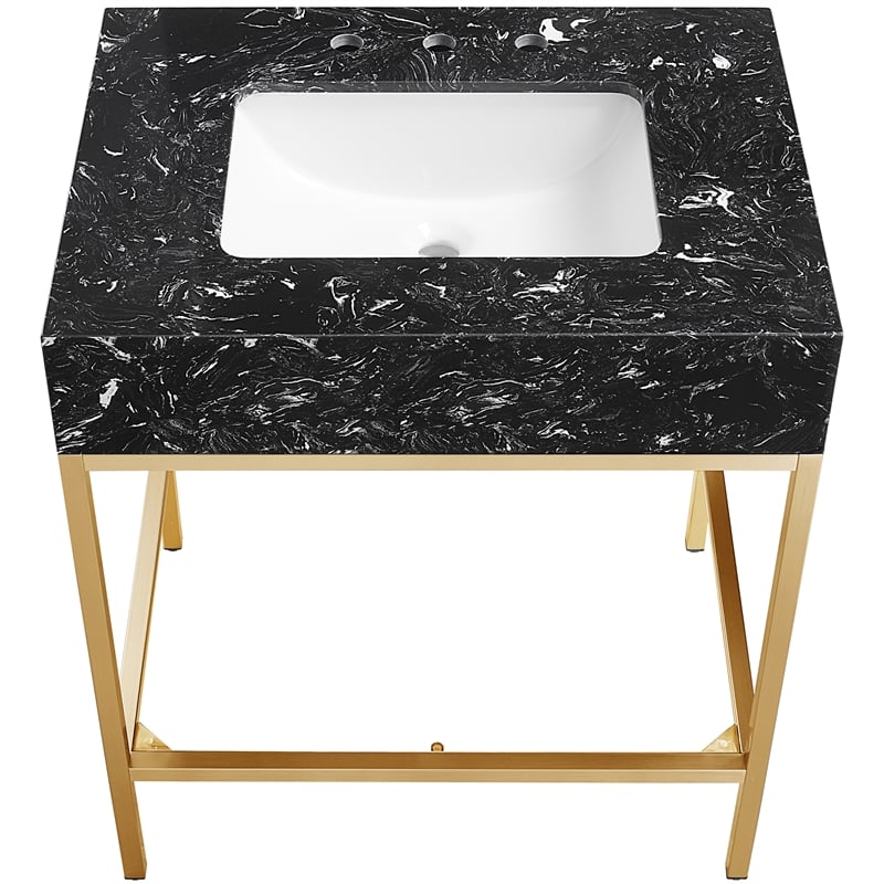 Meridian Furniture Marmo White Engineered Stone Bathroom Vanity