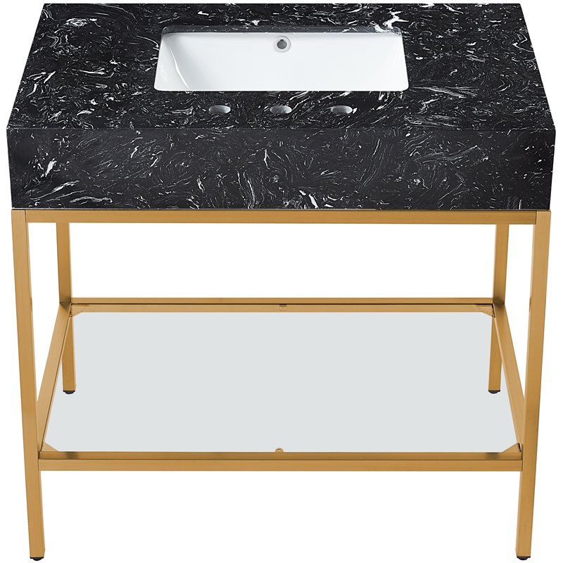 Meridian Furniture Marmo Black Engineered Stone Bathroom Vanity