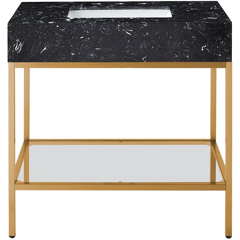 Meridian Furniture Marmo Black Engineered Stone Bathroom Vanity