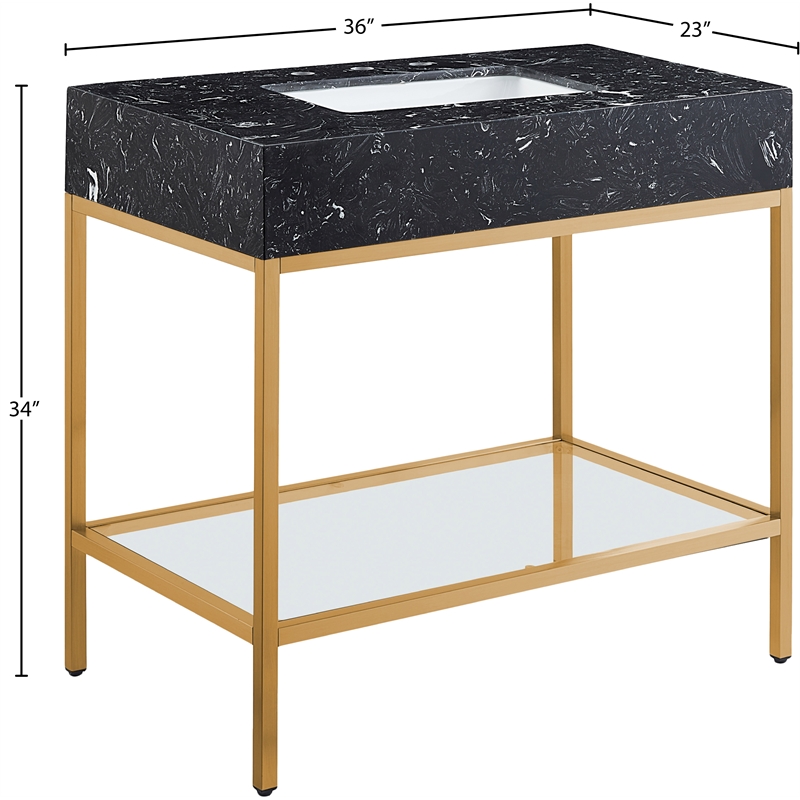 Meridian Furniture Marmo Black Engineered Stone Bathroom Vanity