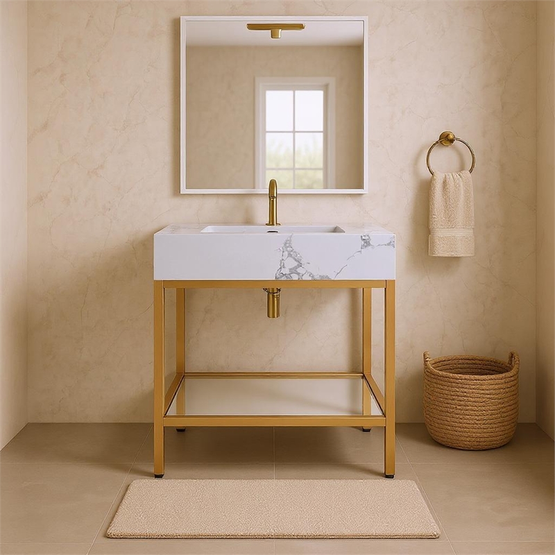 Meridian Furniture Marmo White Engineered Stone Bathroom Vanity