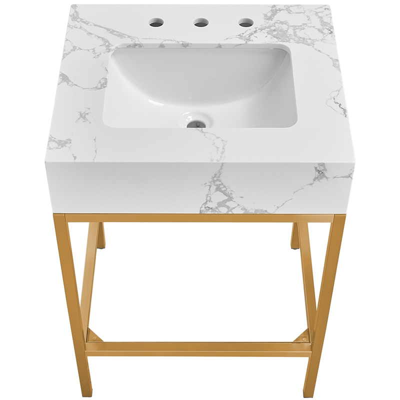Meridian Furniture Marmo White Engineered Stone Bathroom Vanity