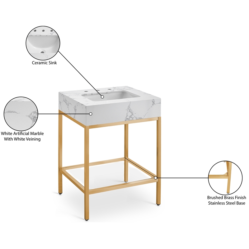 Meridian Furniture Marmo White Engineered Stone Bathroom Vanity