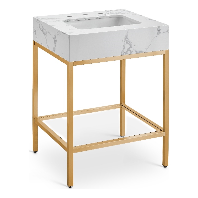 Meridian Furniture Marmo White Engineered Stone Bathroom Vanity