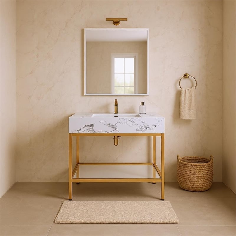 Meridian Furniture Marmo White Engineered Stone Bathroom Vanity