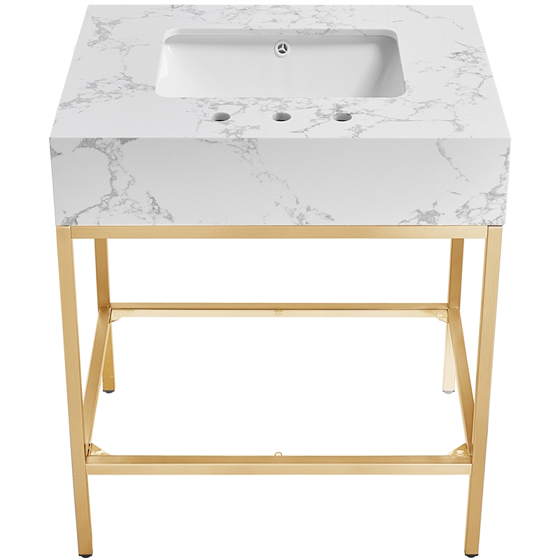 Meridian Furniture Marmo White Engineered Stone Bathroom Vanity