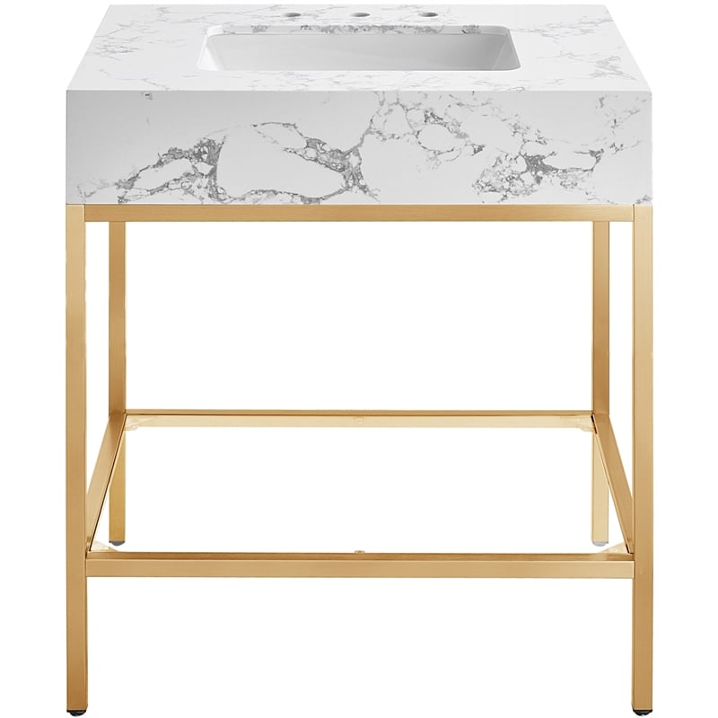 Meridian Furniture Marmo White Engineered Stone Bathroom Vanity