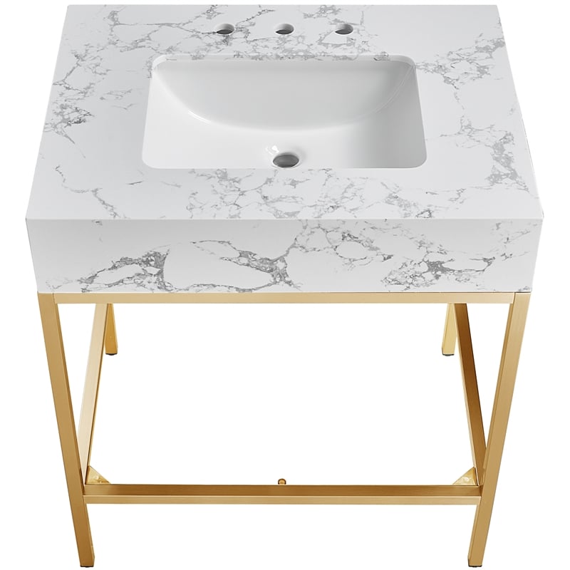Meridian Furniture Marmo White Engineered Stone Bathroom Vanity
