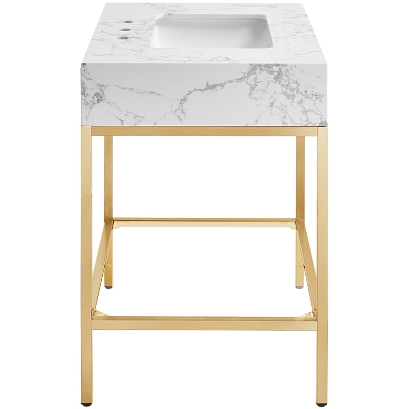 Meridian Furniture Marmo White Engineered Stone Bathroom Vanity
