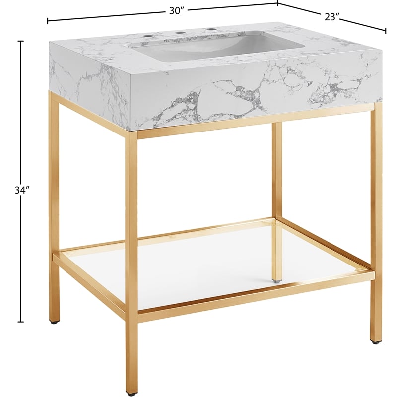 Meridian Furniture Marmo White Engineered Stone Bathroom Vanity