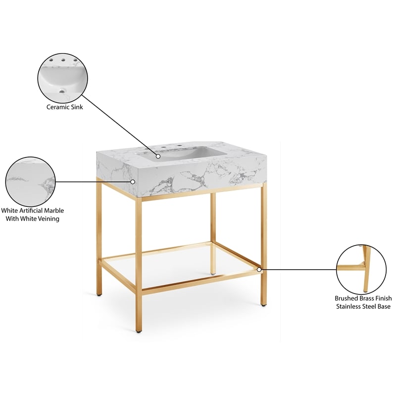 Meridian Furniture Marmo White Engineered Stone Bathroom Vanity