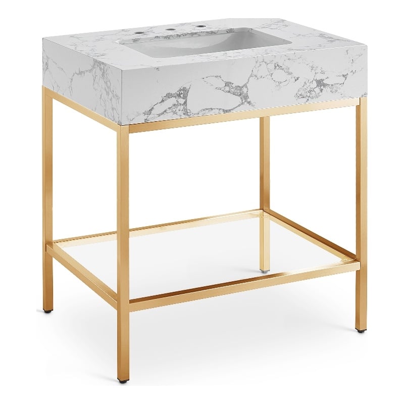 Meridian Furniture Marmo White Engineered Stone Bathroom Vanity