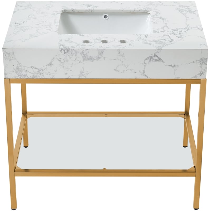 Meridian Furniture Marmo White Engineered Stone Bathroom Vanity