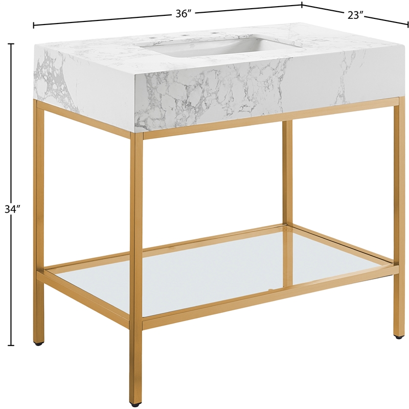 Meridian Furniture Marmo White Engineered Stone Bathroom Vanity