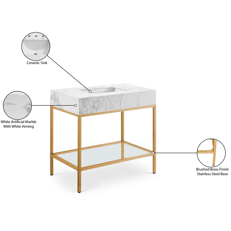 Meridian Furniture Marmo White Engineered Stone Bathroom Vanity
