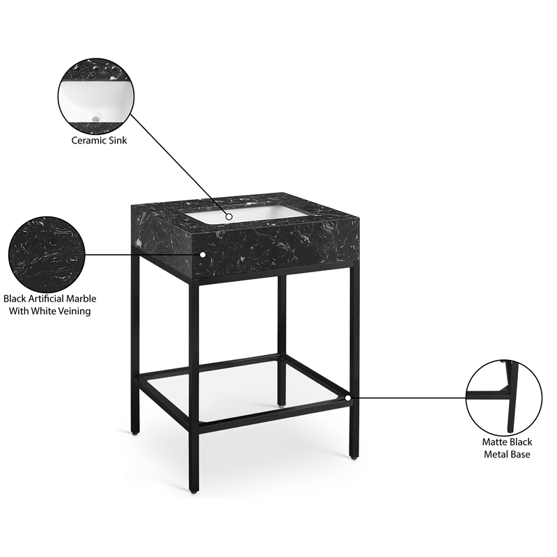 meridian furniture marmo black engineered stone bathroom vanity