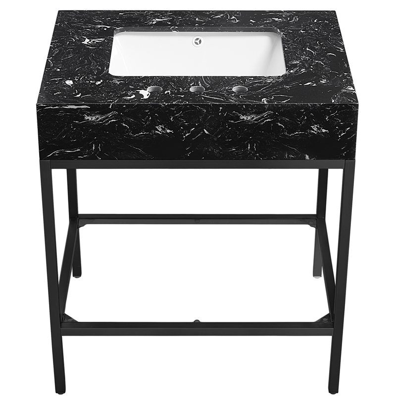 Meridian Furniture Marmo Black Engineered Stone Bathroom Vanity