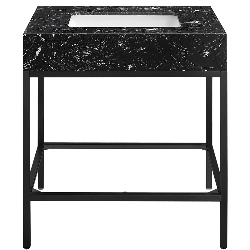 Meridian Furniture Marmo Black Engineered Stone Bathroom Vanity