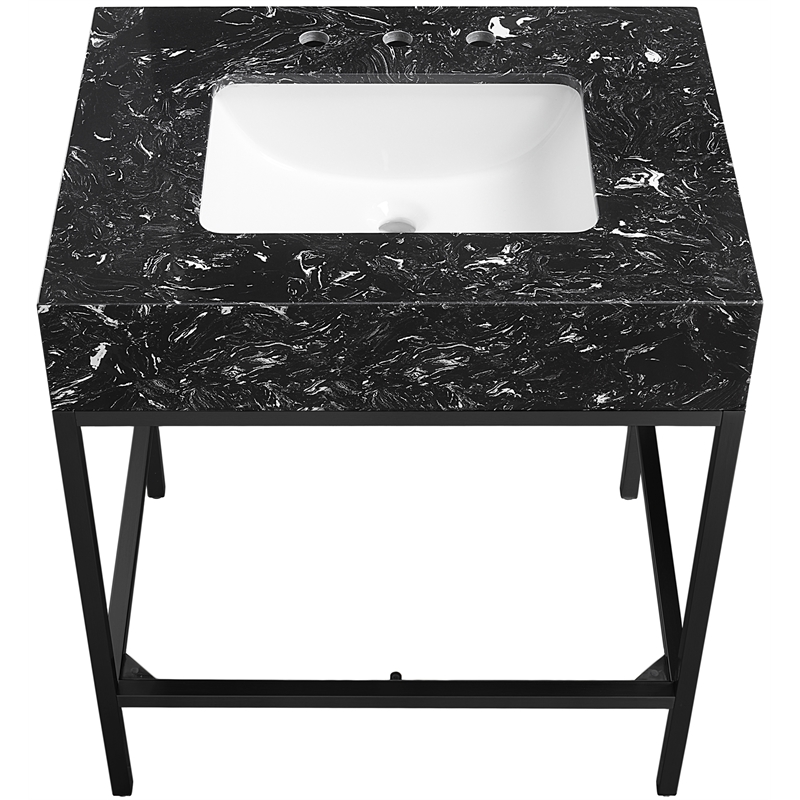 Meridian Furniture Marmo Black Engineered Stone Bathroom Vanity