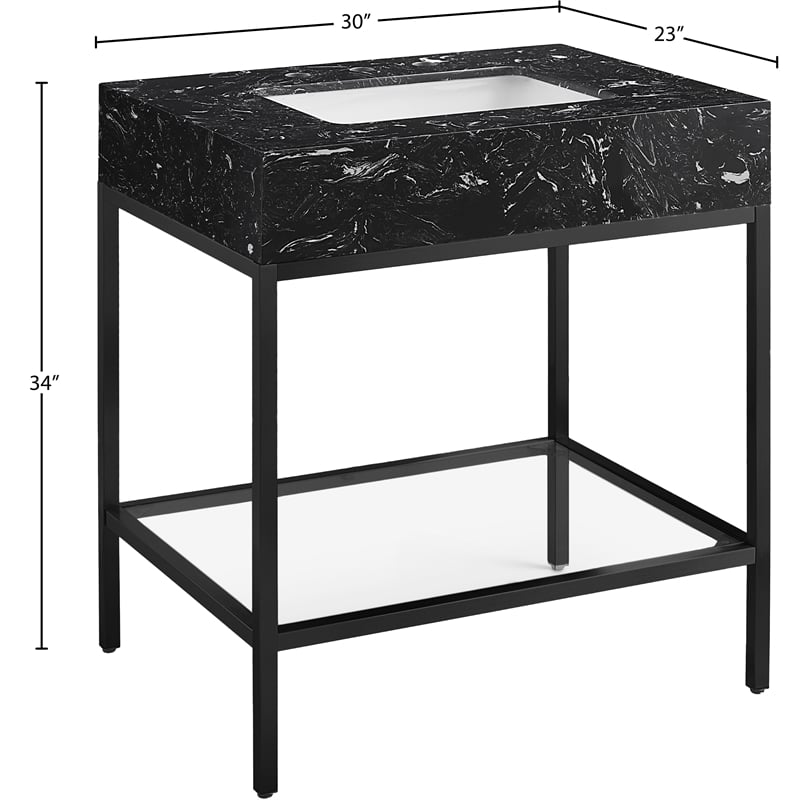 Meridian Furniture Marmo Black Engineered Stone Bathroom Vanity