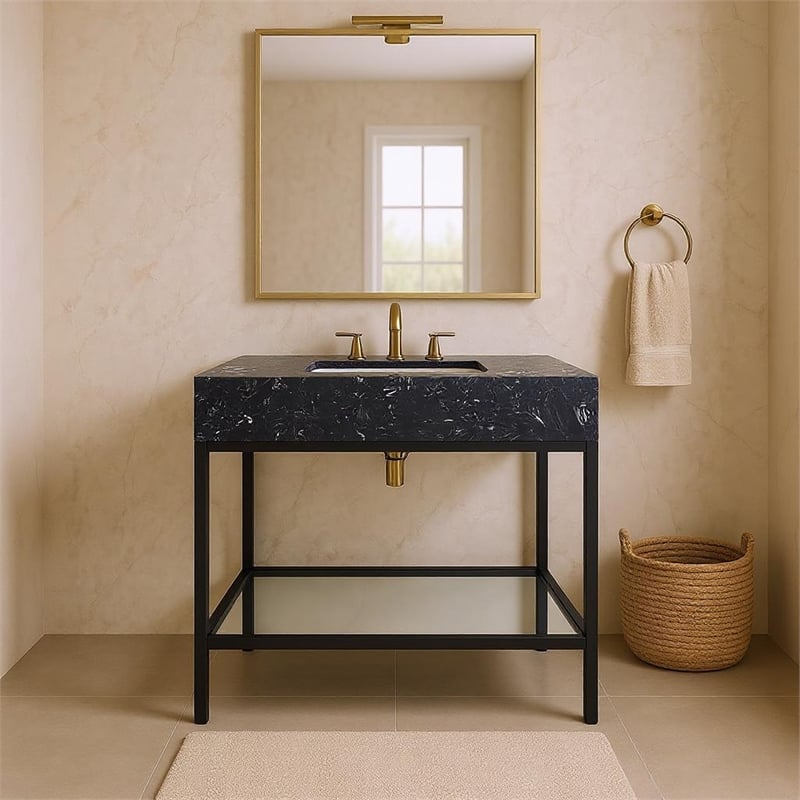 Meridian Furniture Marmo Black Engineered Stone Bathroom Vanity