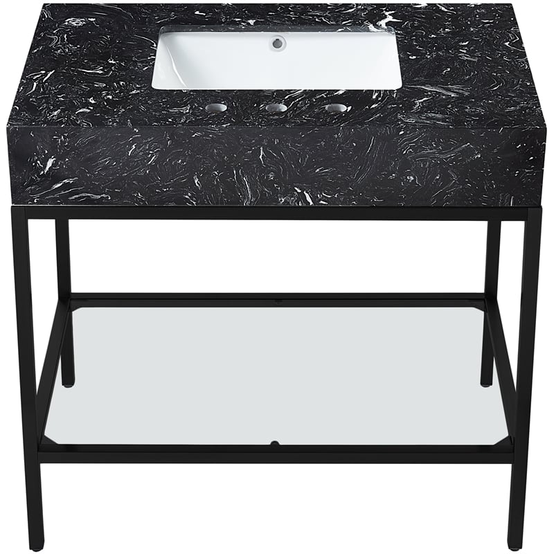 Meridian Furniture Marmo Black Engineered Stone Bathroom Vanity