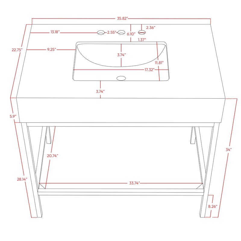 Meridian Furniture Marmo Black Engineered Stone Bathroom Vanity