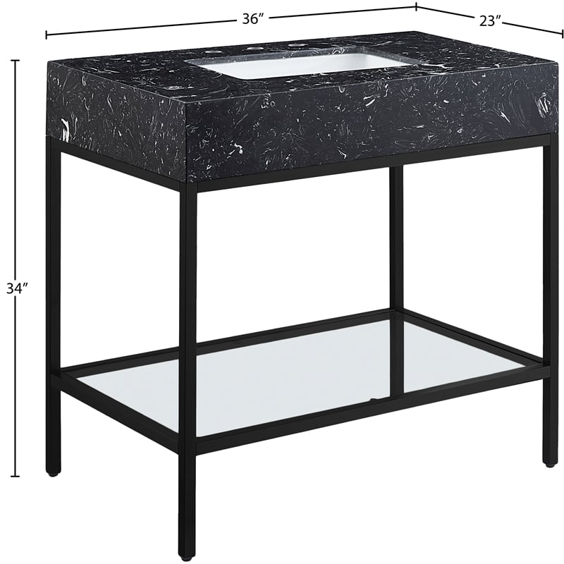 Meridian Furniture Marmo Black Engineered Stone Bathroom Vanity
