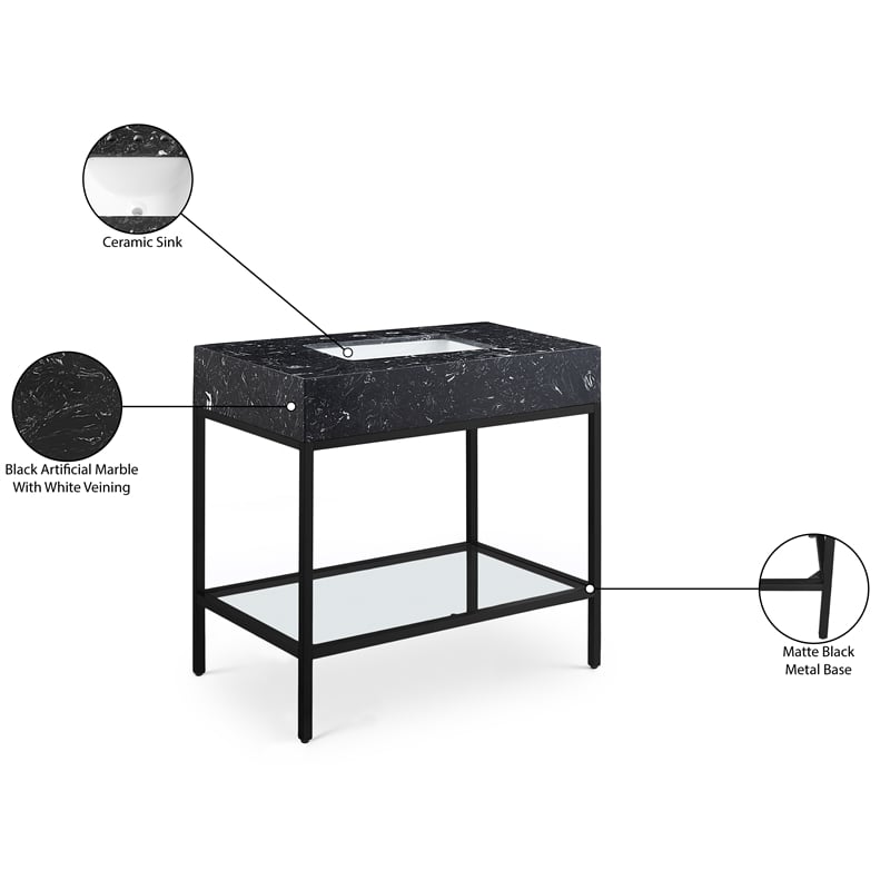 Meridian Furniture Marmo Black Engineered Stone Bathroom Vanity