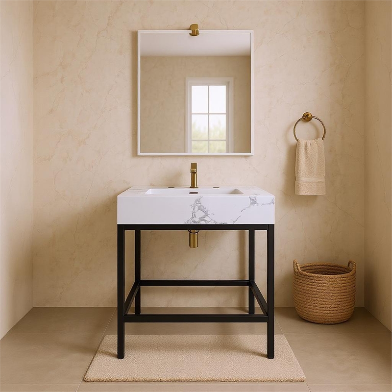 Meridian Furniture Marmo White Engineered Stone Bathroom Vanity