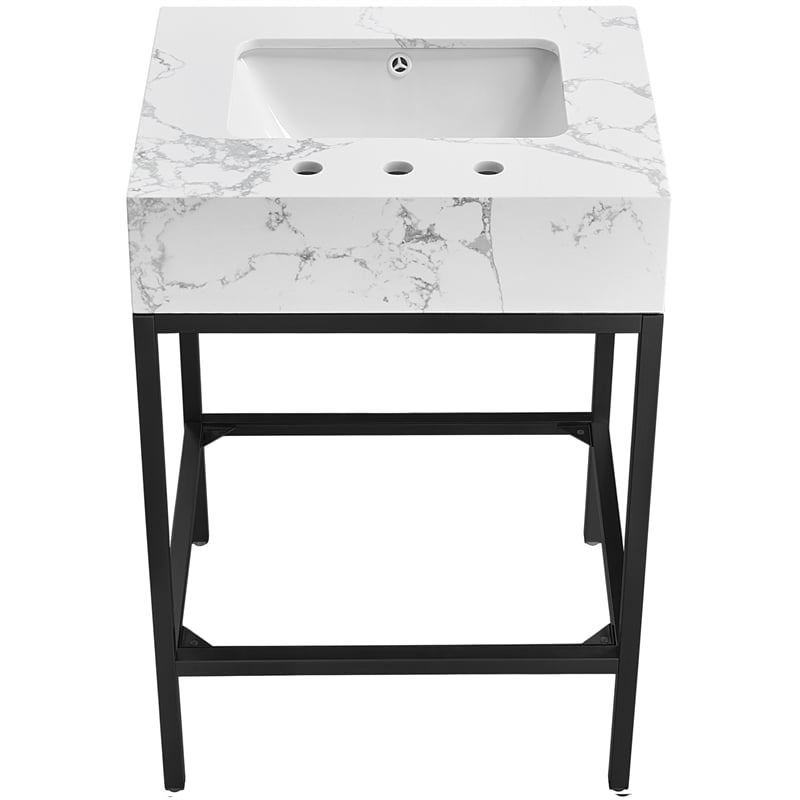 Meridian Furniture Marmo White Engineered Stone Bathroom Vanity