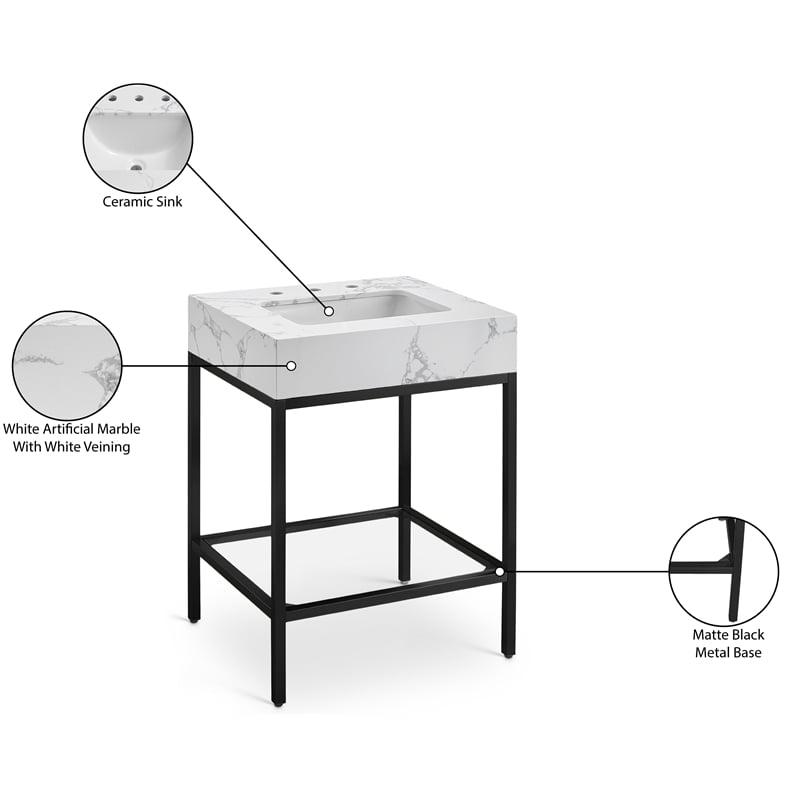 Meridian Furniture Marmo White Engineered Stone Bathroom Vanity