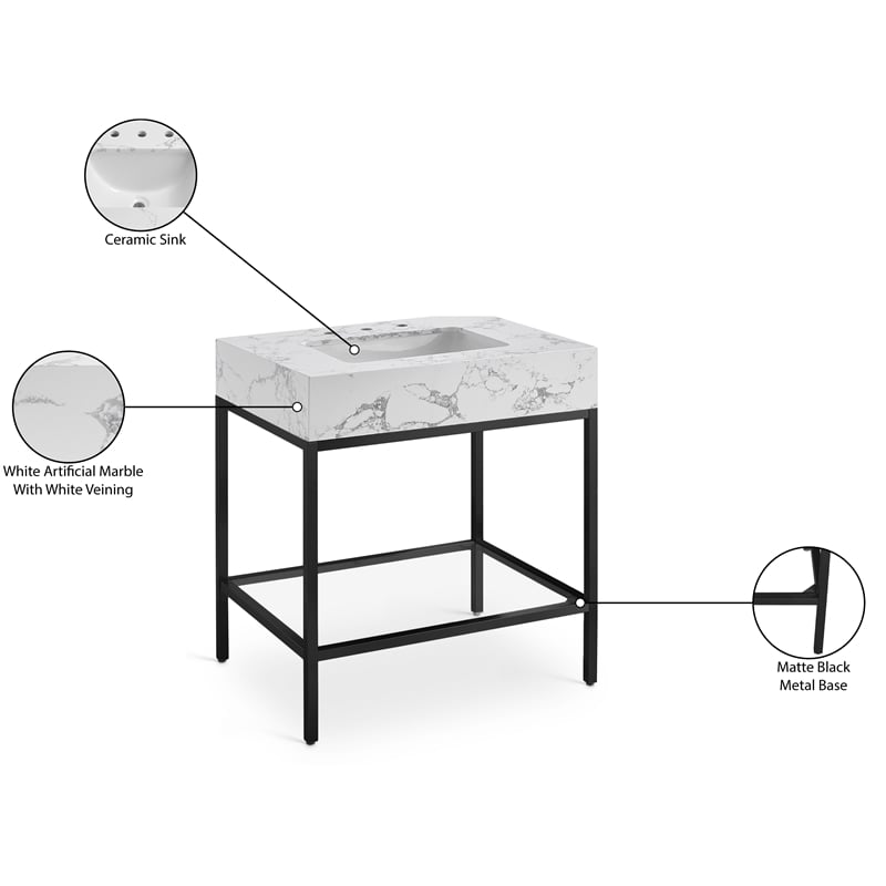 meridian furniture marmo black engineered stone bathroom vanity